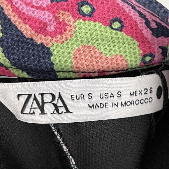 2/$30 NWT ZARA Floral Mini Shift Dress Navy Pink High Neck Short Sleeve #7305 - Picture 11 of 16